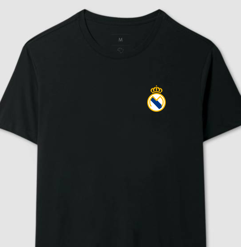 Camiseta Escudo Minimalista – Real Madrid – Algodão Premium
