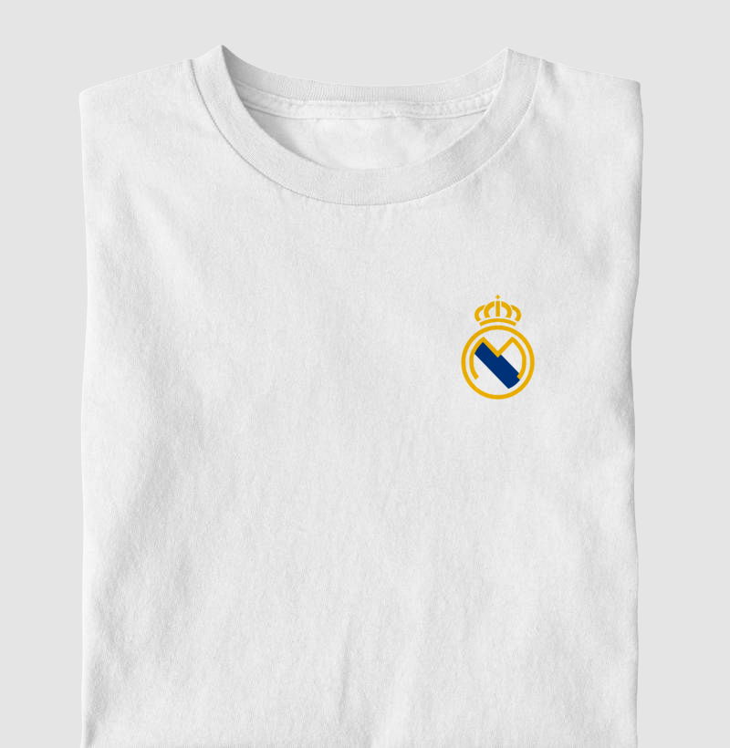 Camiseta Escudo Minimalista – Real Madrid – Algodão Premium
