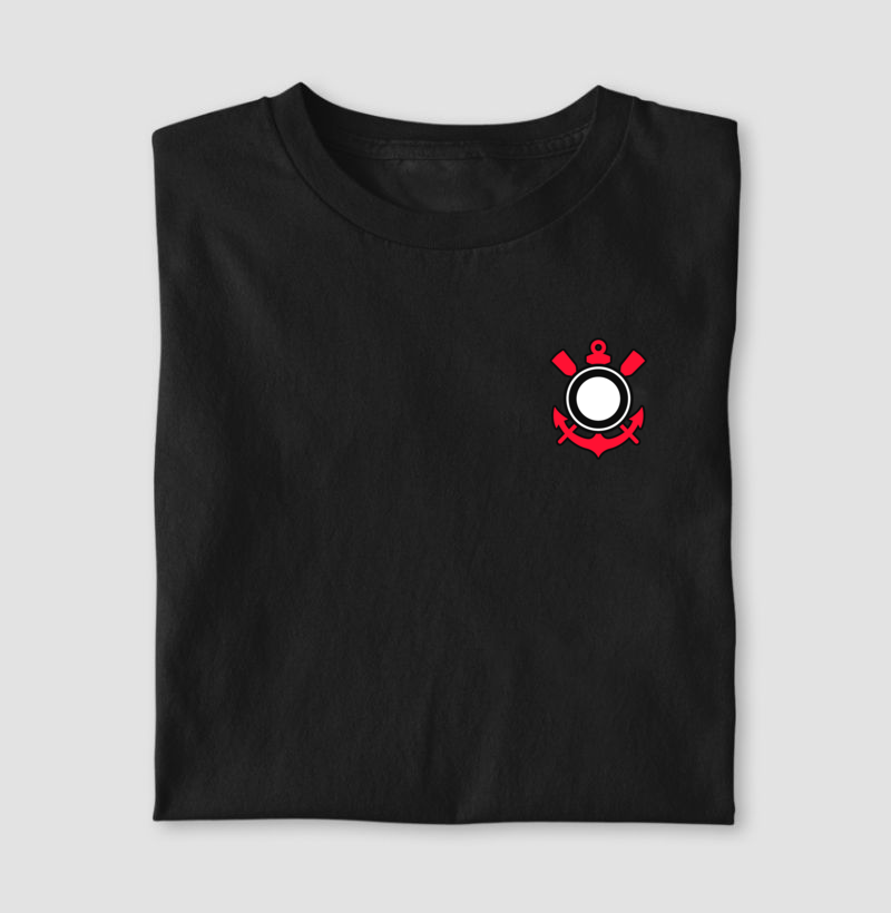 Camiseta Preta - Timão no Peito - Algodão Premium