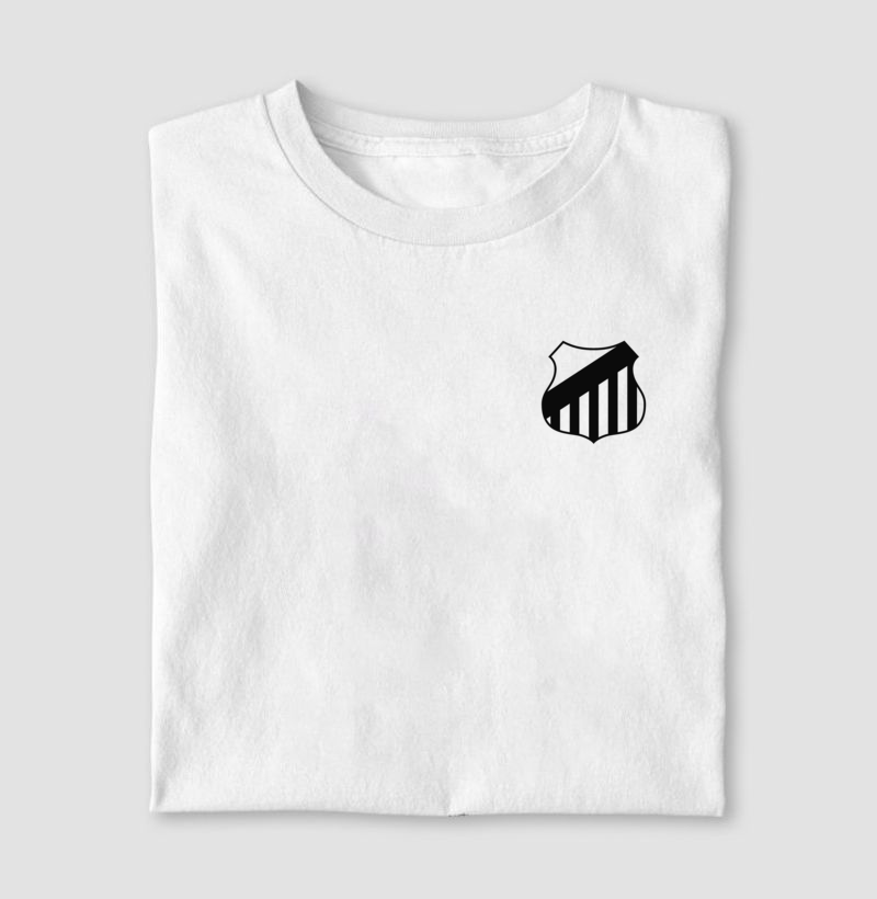 Camiseta Branca - Escudo Minimalista Alvinegro da Vila - Algodão Premium