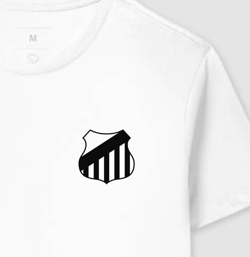 Camiseta Branca - Escudo Minimalista Alvinegro da Vila - Algodão Premium